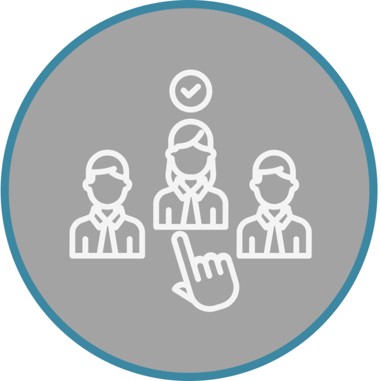 Icons representing user profiles alongside check and cross marks.