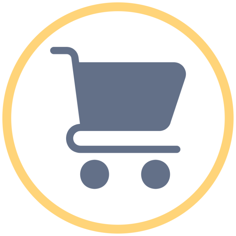 Shopping cart icon on a grey background.