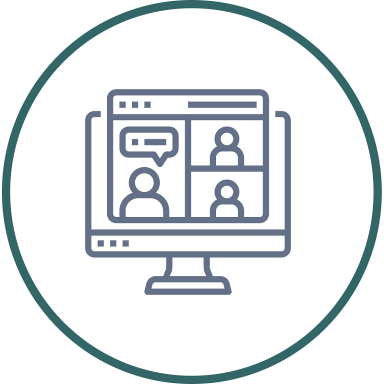 Webinars Illustration of a computer screen displaying four video call participants.