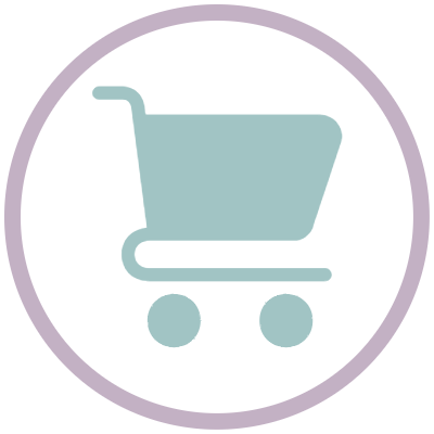 Shopping cart icon on a grey background.