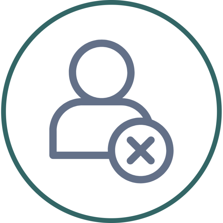 Document shaped like a CV with a user icon and a cross symbol indicating rejection.