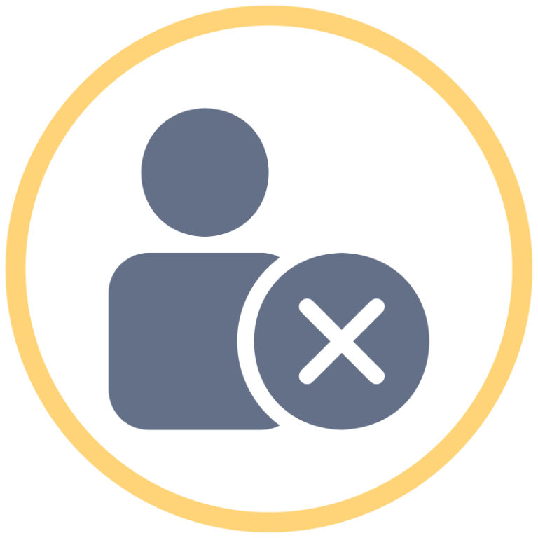 Document shaped like a CV with a user icon and a cross symbol indicating rejection.