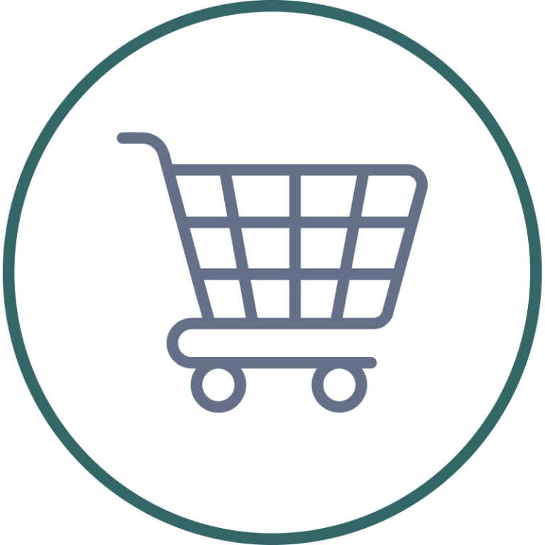 Shopping cart icon on a grey background.