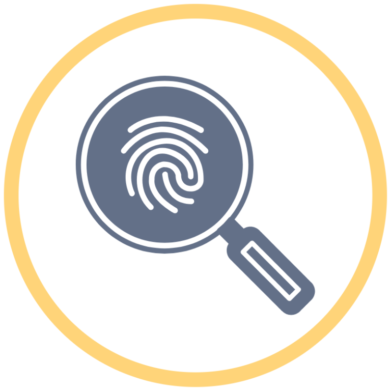 Magnifying glass over a document with a question mark.
