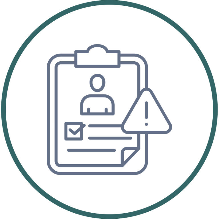 Checklist with ticks alongside a user icon on a grey background.