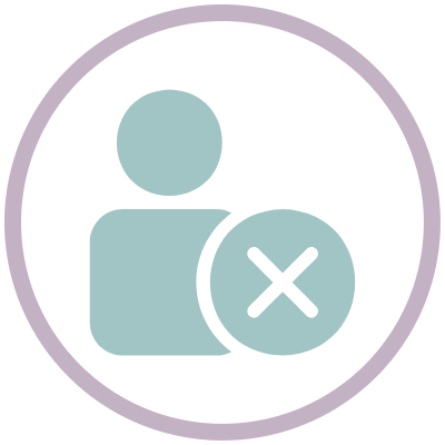 Document shaped like a CV with a user icon and a cross symbol indicating rejection.
