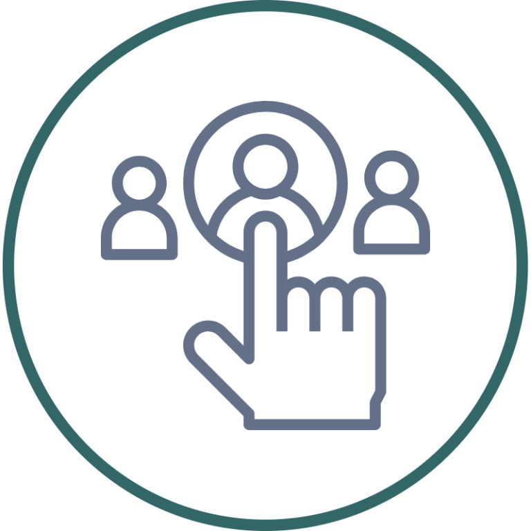 Icons representing user profiles alongside check and cross marks.